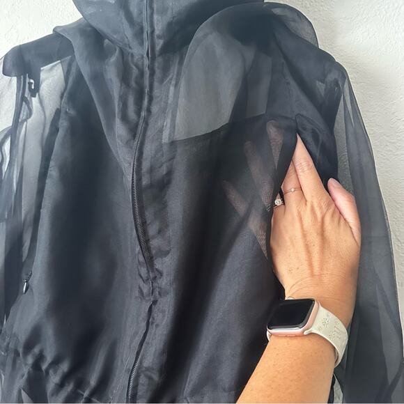PEACHOO + KREJBERG Silk Transparent Coat in Black size M with Hood RTW SS13 - Picture 15 of 16